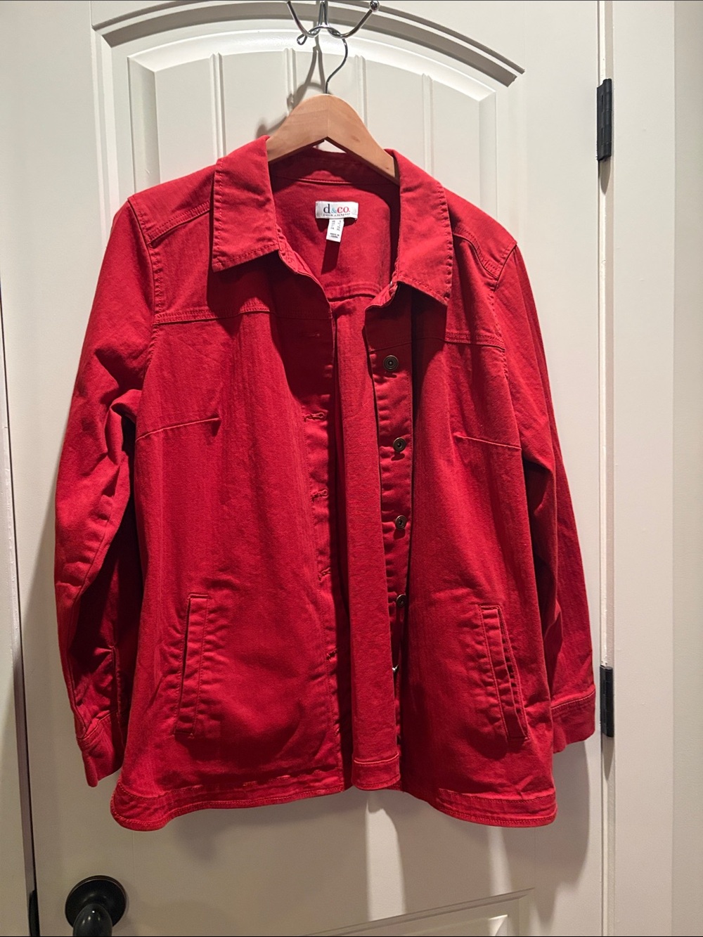 Denim&Co Red Jean Jacket with Button-Front